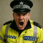 UK police officer exposing ethnicity at the camera in uniform.