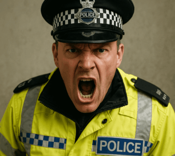 UK police officer exposing ethnicity at the camera in uniform.
