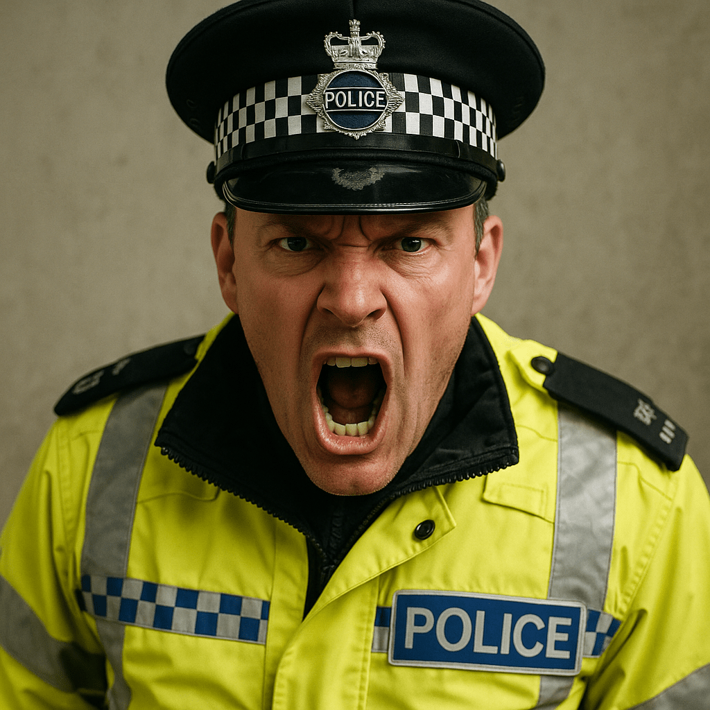 UK police officer exposing ethnicity at the camera in uniform.